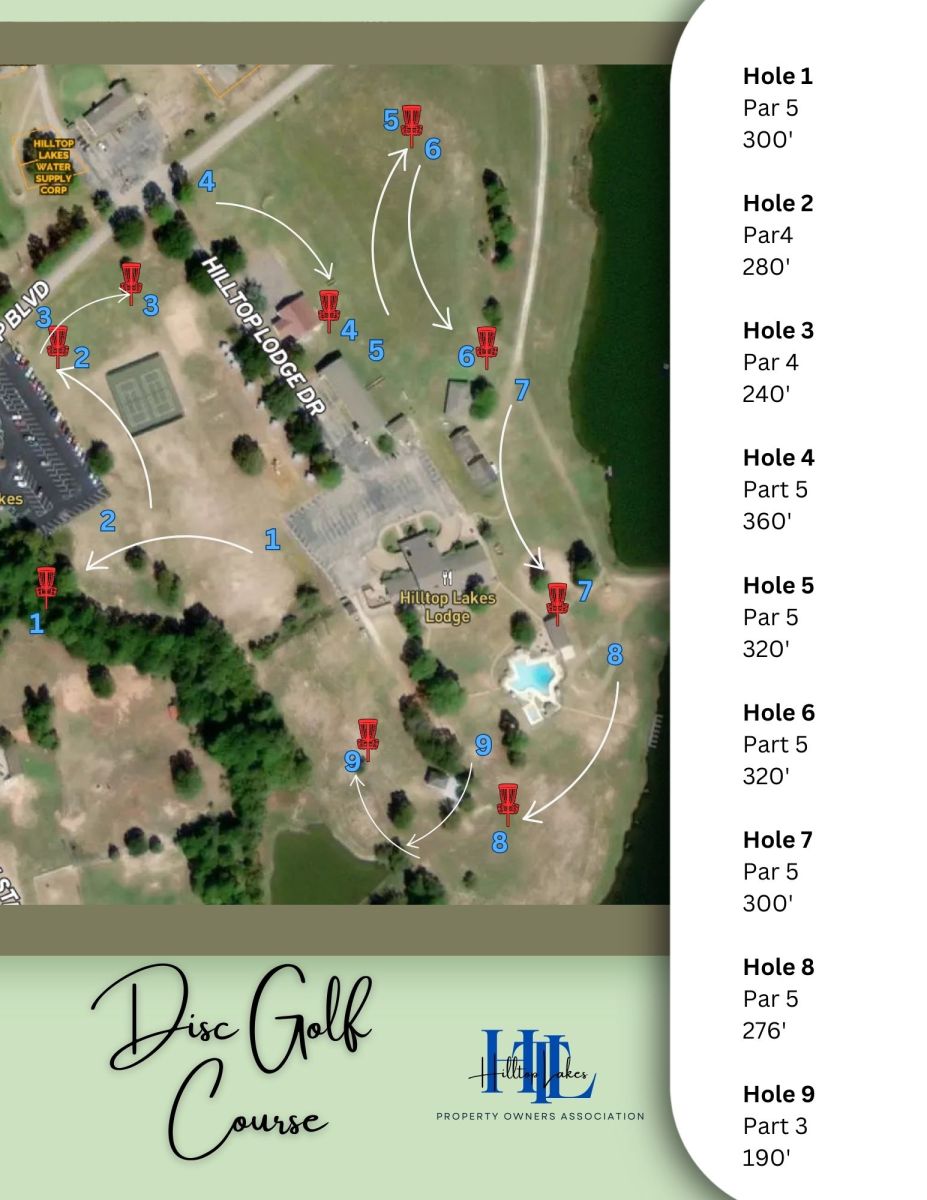 Hilltop Lakes Frisbee-Disc Golf Map